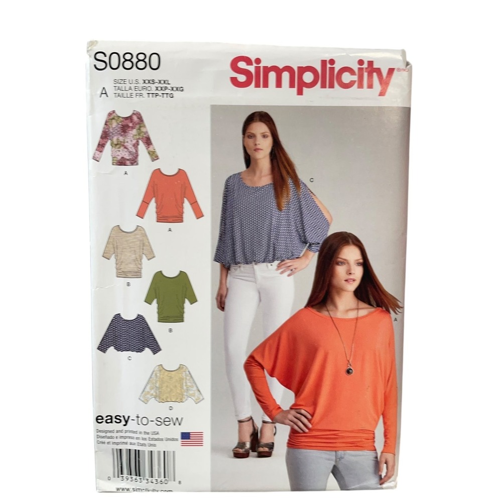 Simplicity Sewing Pattern Misses XXS-XXL S0880 Easy Knit Tops Uncut FF